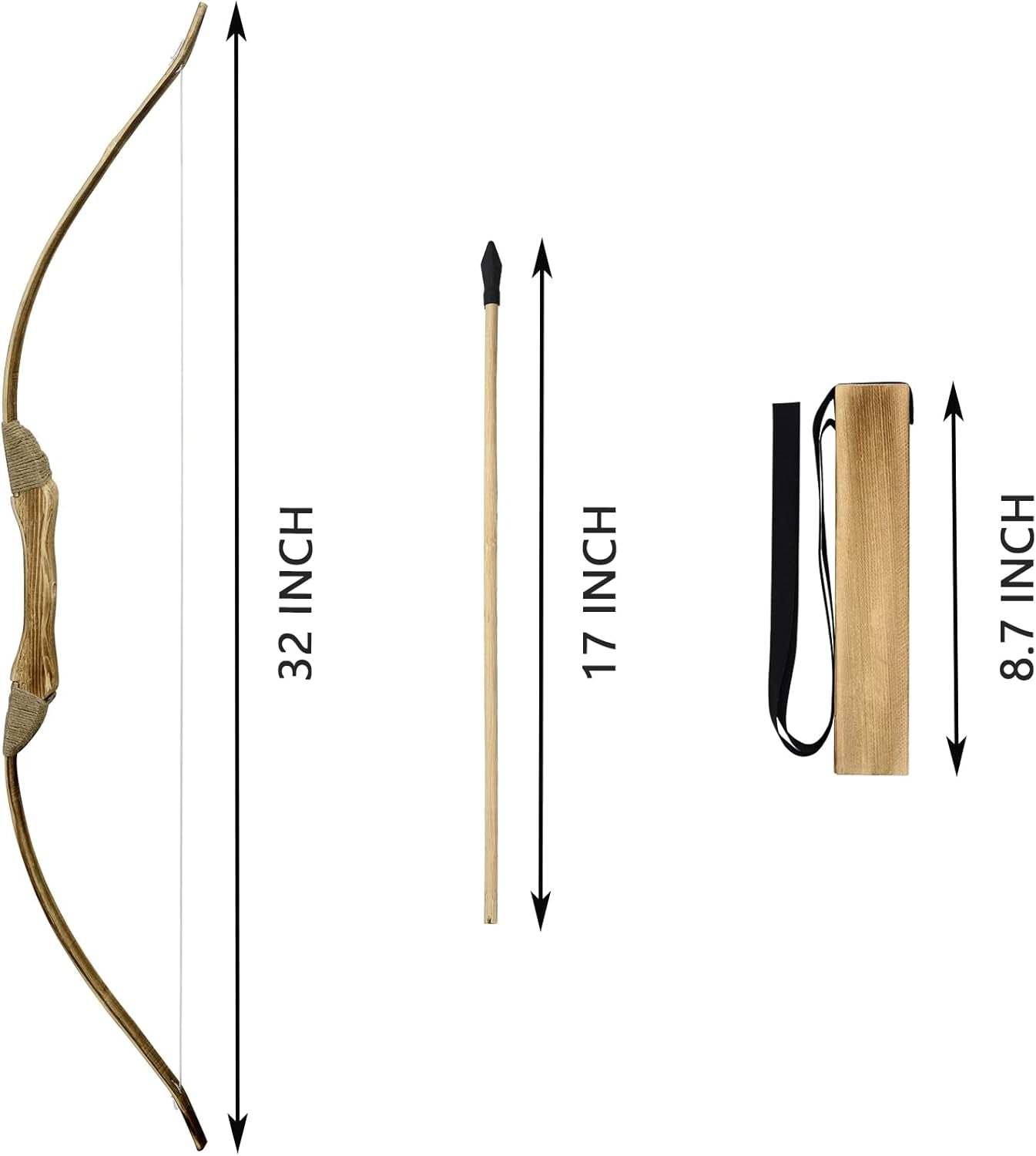 Kids Bow and Arrow Set, 32 Inch Archery Set Handmade Wooden Toy Bow and Arrow Fo