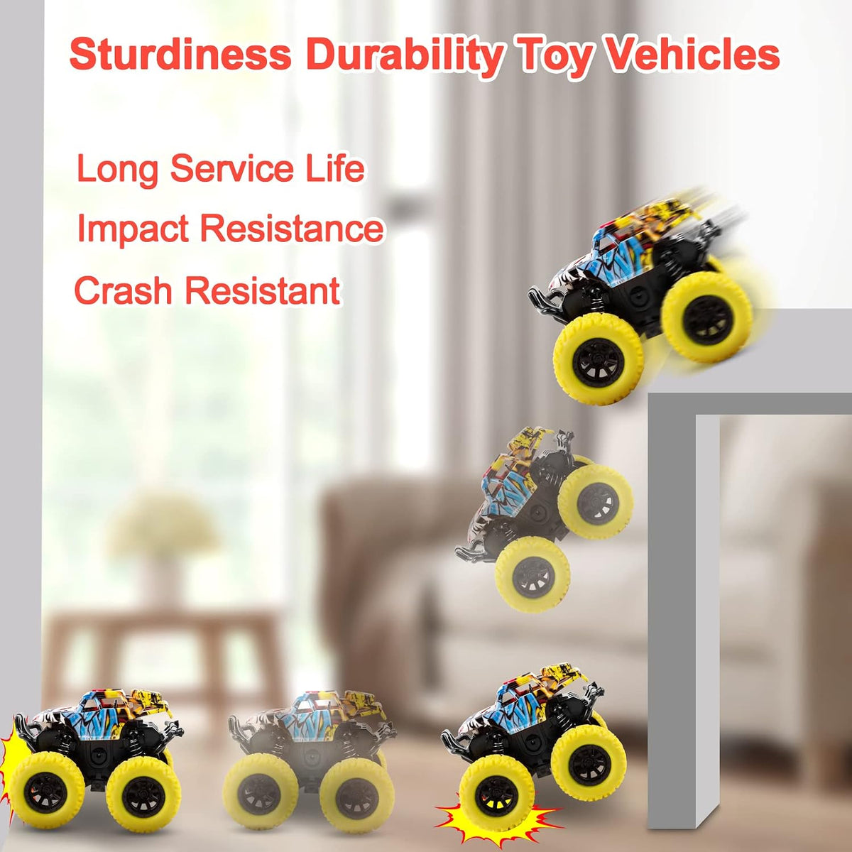 Monster Truck Toy Friction Car for Kid Toddler 360° Rotating (2 Pack)