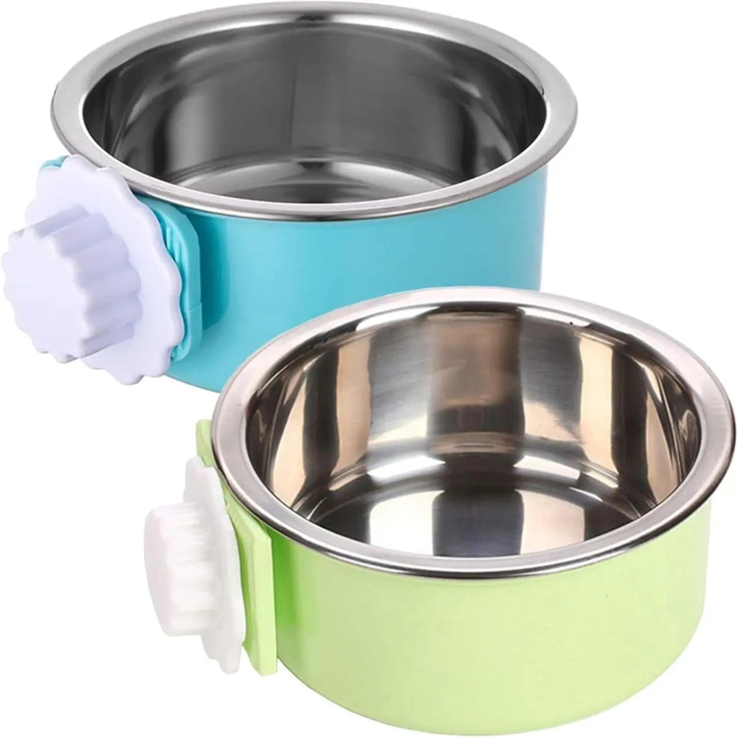 2 Pieces Removable Stainless Steel Crate Dog Bowl for Pet Kennel Hanging Food Water Feeder Bowl Cage Coop Cup in Blue & Pink for Puppy Medium Dog Cat Rabbit Ferret Bird