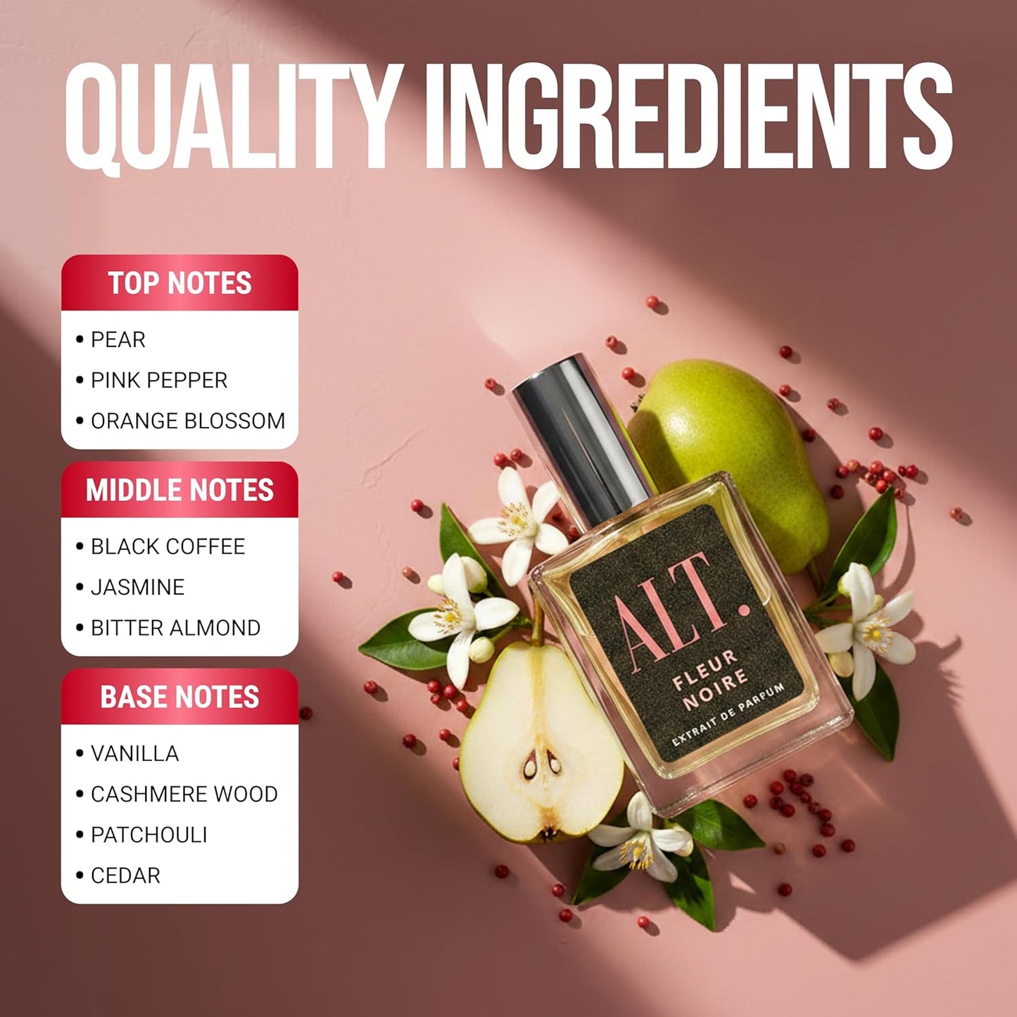 ALT. FRAGRANCES Fleur Noire - Inspired by Blk Opiu.M Perfume for Women, Extrait De Parfum, Long Lasting Fragrance with Coffee, Jasmine & Vanilla Notes, 60Ml
