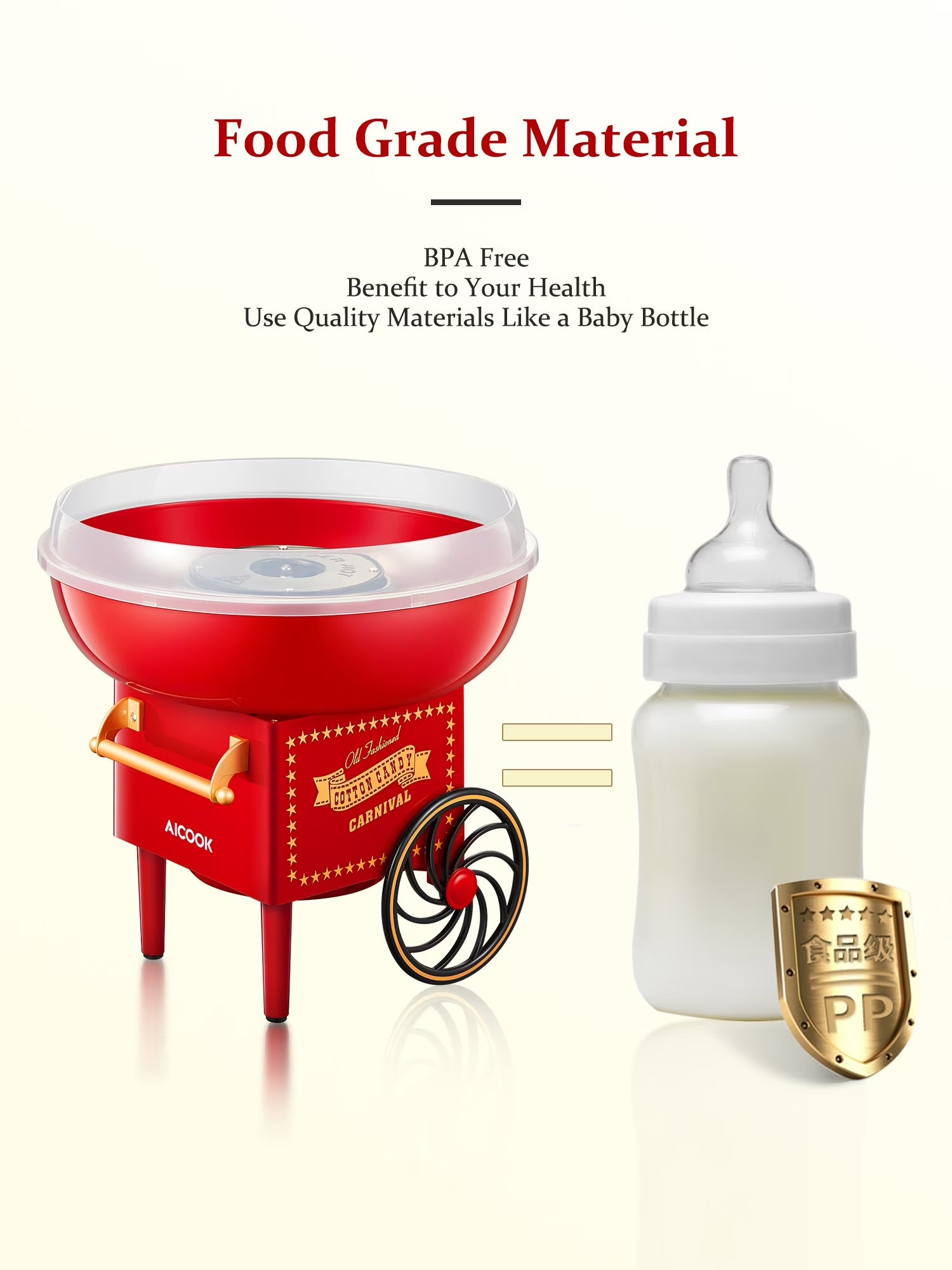 Cotton Candy Machine, Cotton Candy Maker for Kids with Candy Spoon and 10 Candy Sticks, Christmas Red, FOHERE
