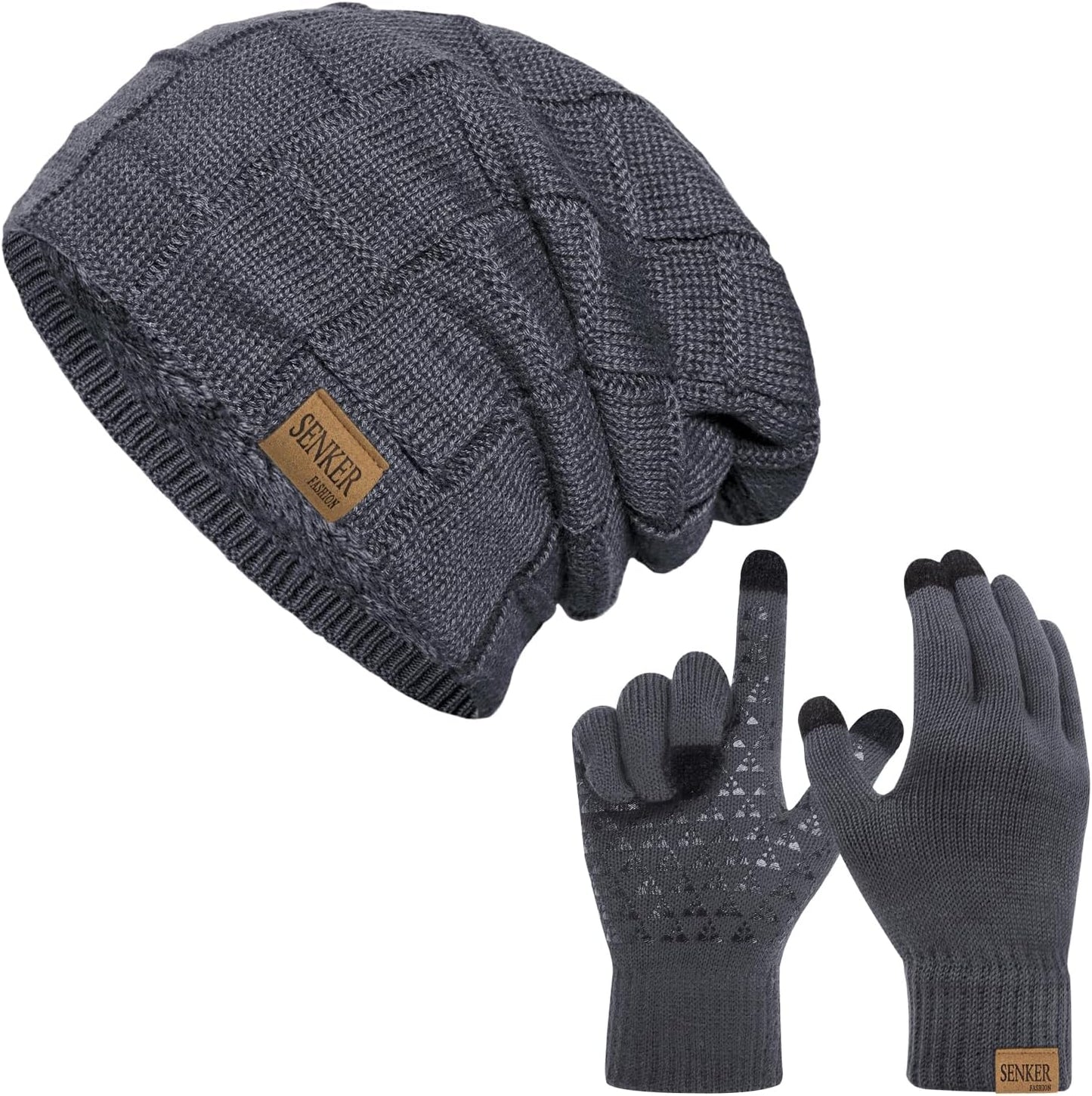 Senker Beanie Hat Winter Warm Cap Soft Thick Slouchy Knit Hats for Men and Women, B-Gray, One Size