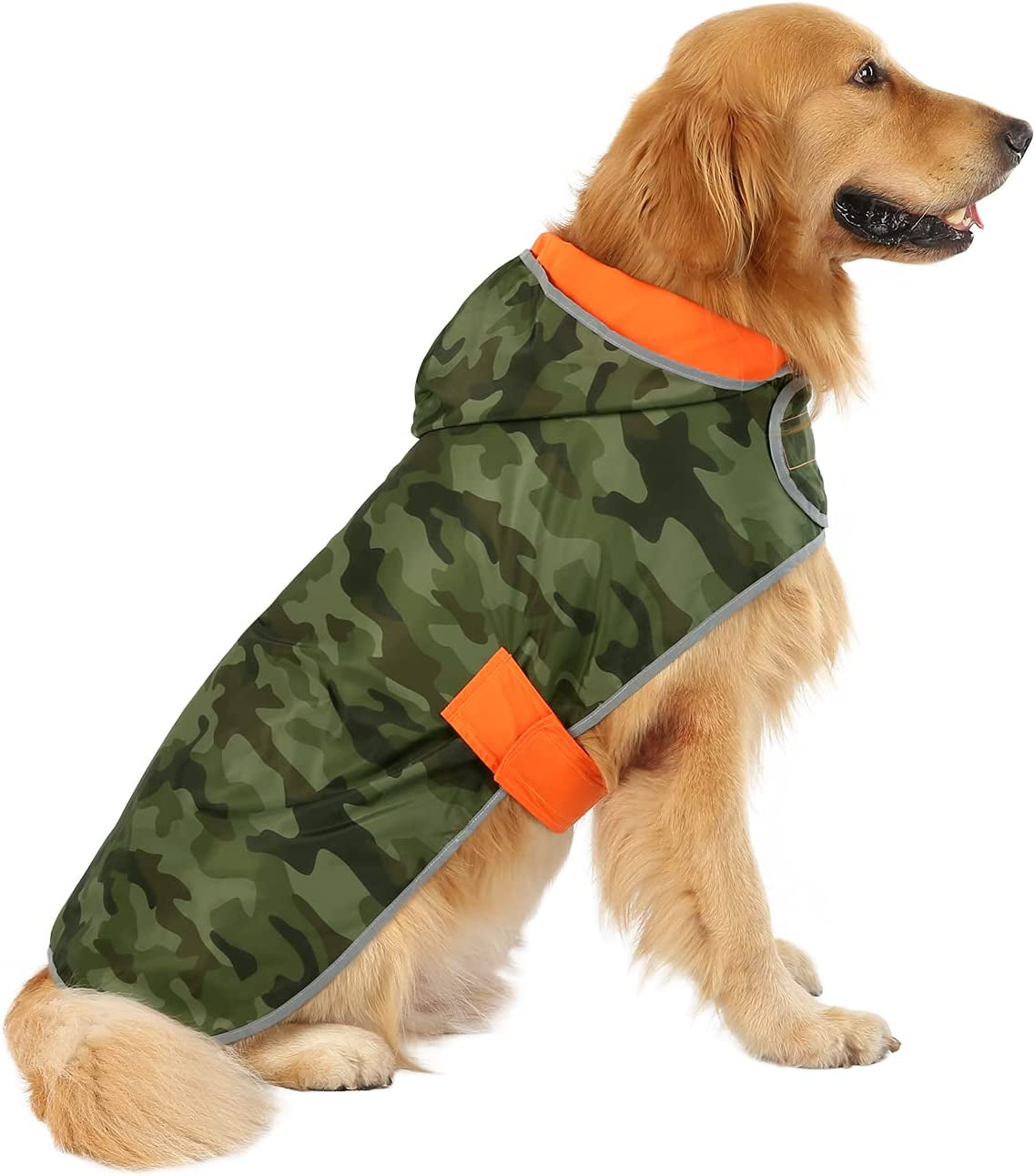 HDE Reversible Hooded Dog Raincoat Slicker Poncho for Small Medium Large Dogs - Camo Orange - L - Polyester