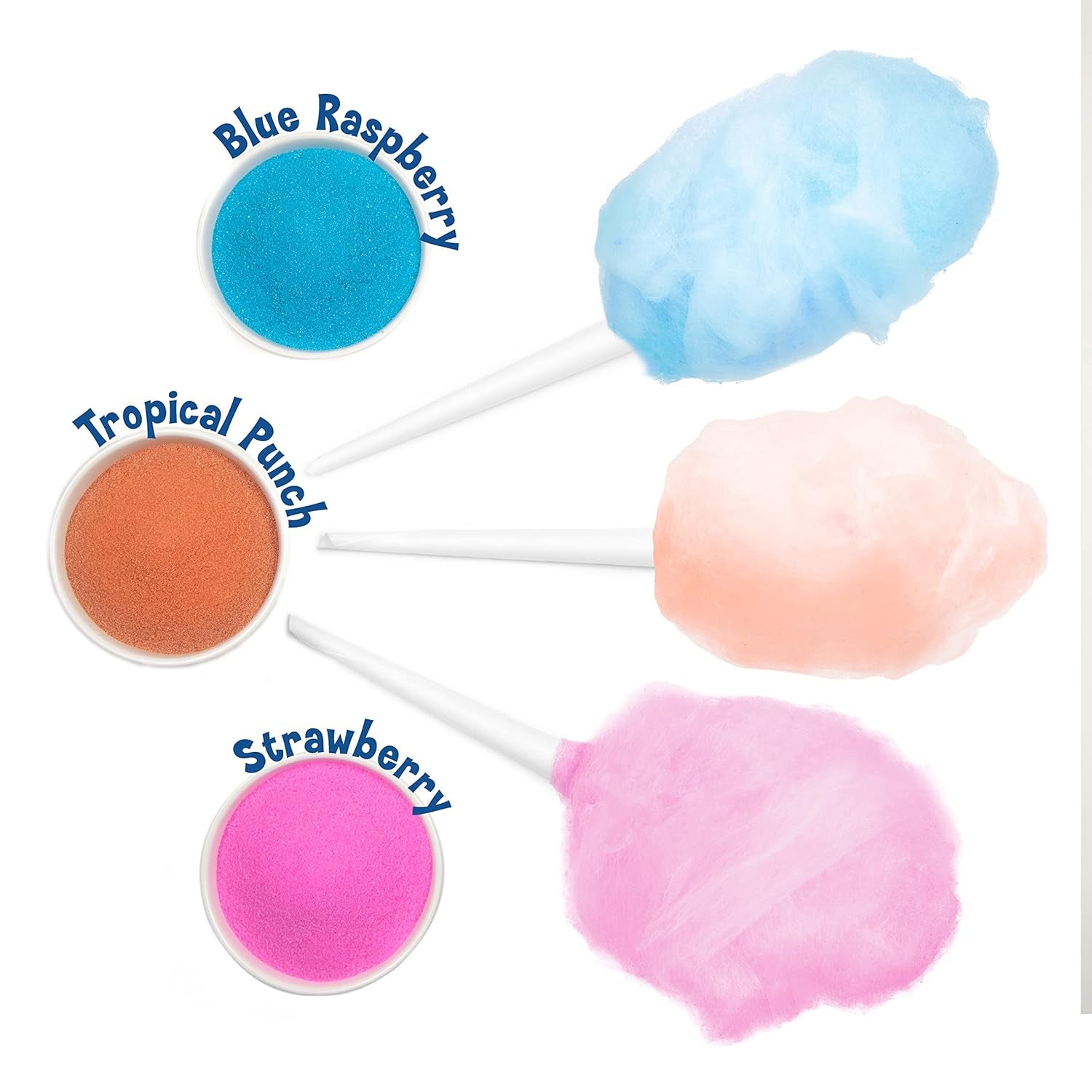 Nostalgia Kool-Aid Cotton Candy Variety Kit – 3 Flossing Sugar Flavors (Blue Raspberry, Strawberry, Tropical Punch) – 7-Oz Bottles – Compatible with Cotton Candy Makers – Party Supplies