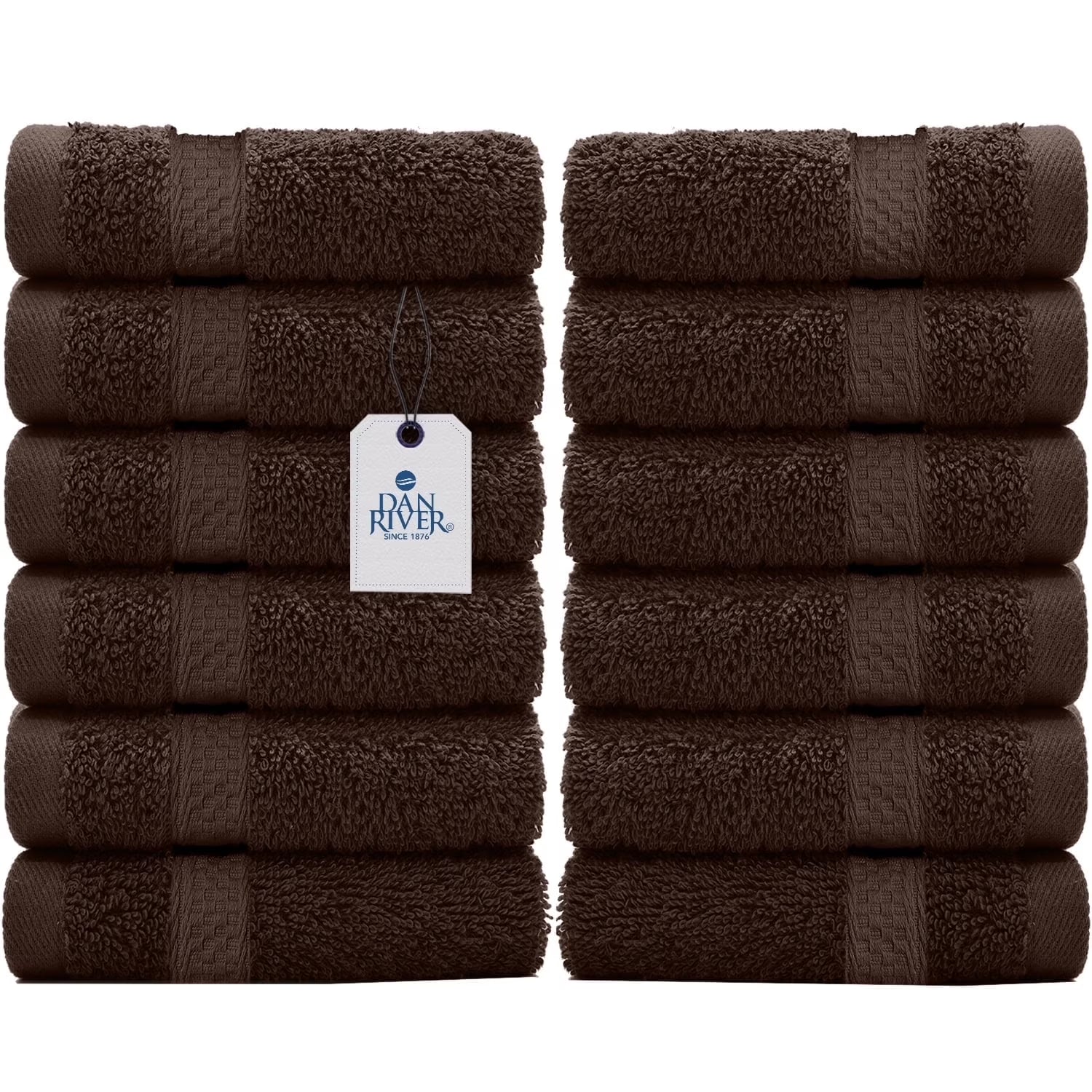 Dan River Washcloth for Face 12 Pack Soft Absorbent and Quick Drying Durable Cotton Face Towel - Brown