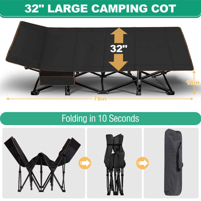 Slsy 2 Pack Oversized XXL Folding Bed Cot with 3.3 Inch 2 Sided Mattress, 32'' Wide 900Lb Loading Double-Layer 1200D Folding Camping Cots with Carry Bag, Portable Sleeping Cot Guest Bed