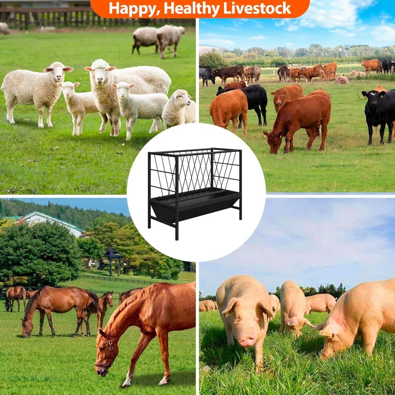 45-Gallon Heavy-Duty Pasture Hay & Grain Feeder with 24 Gallon Feed Pan, Livestock Feeding Trough Quick to Assemble, Feeding Goats, Calves, Cow, Horse for Farms