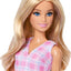 Fashionistas Doll #243 with Blonde Hair and Pink Arm Cast Accessory, Wearing Plaid Top and Skirt with Pink Loafers