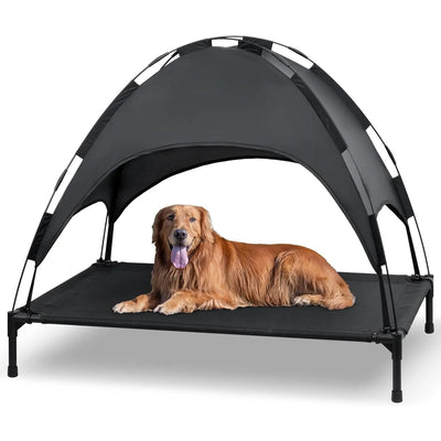 Heeyoo Elevated Dog Bed with Canopy, Outdoor Dog Cot with Removable Canopy Shade Tent, Portable Raised Pet Cot Cooling Bed for Dogs