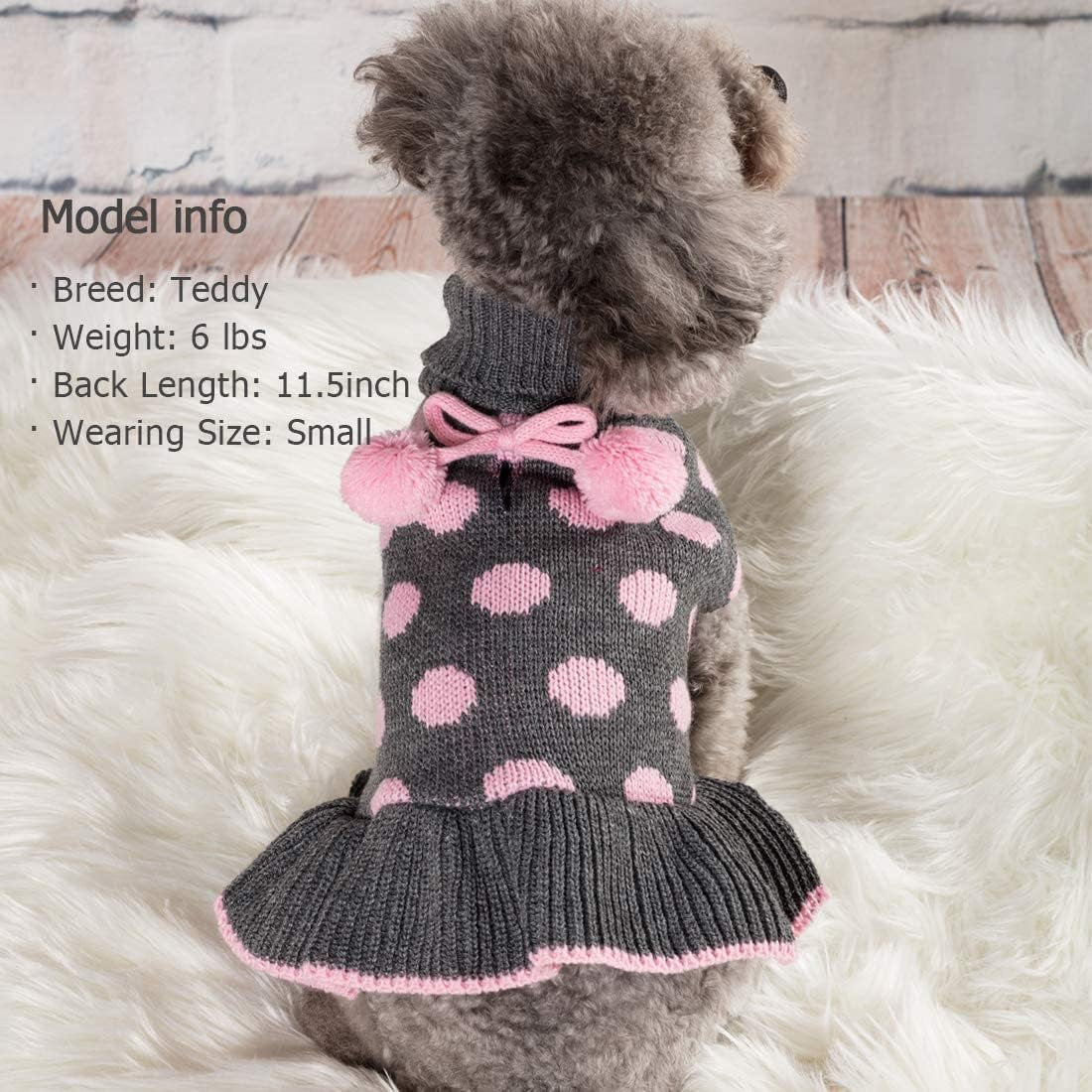 KYEESE Dog Sweaters with Leash Hole for Small Dogs Turtleneck Dog Sweater Dress for Girl Polka Dot Knit Pullover Doggie Sweater Warm Pet Sweater