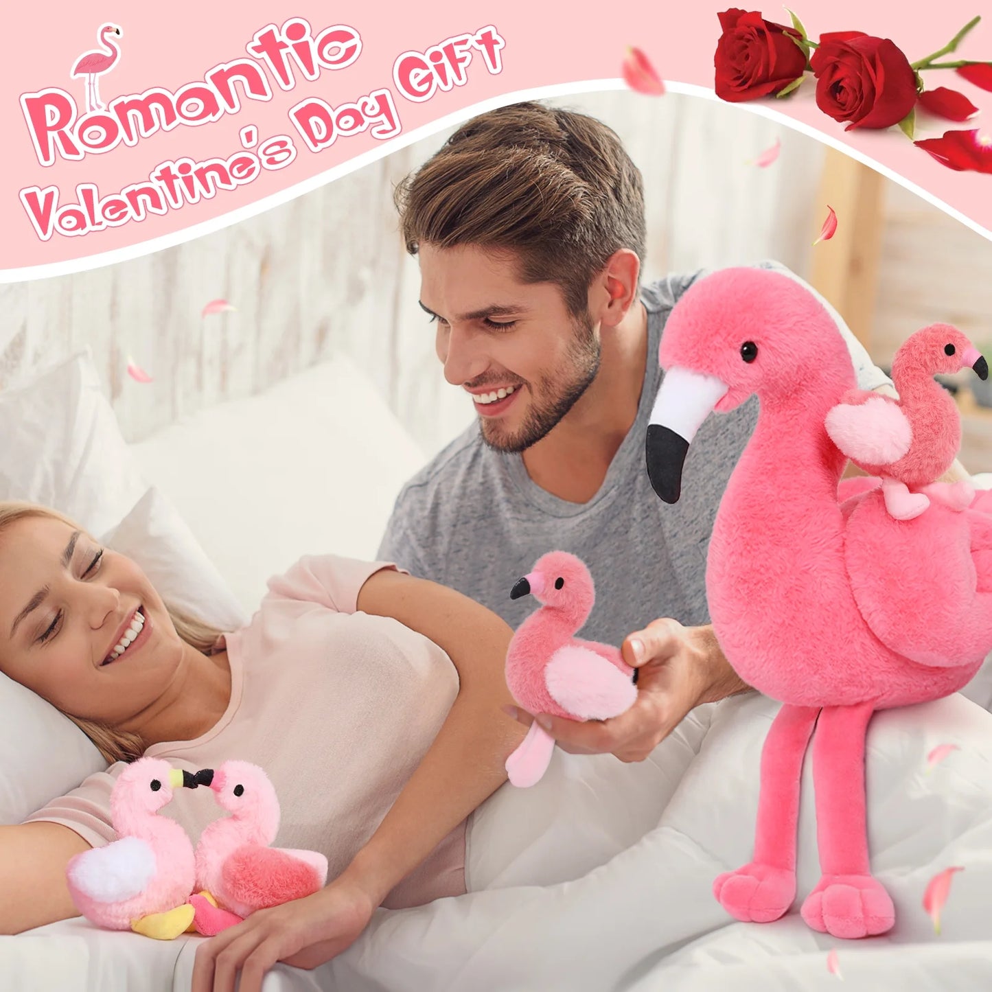Morismos 18'' Plush Flamingo Stuffed Animal Mommy Stuffed Flamingo with 4 Babies