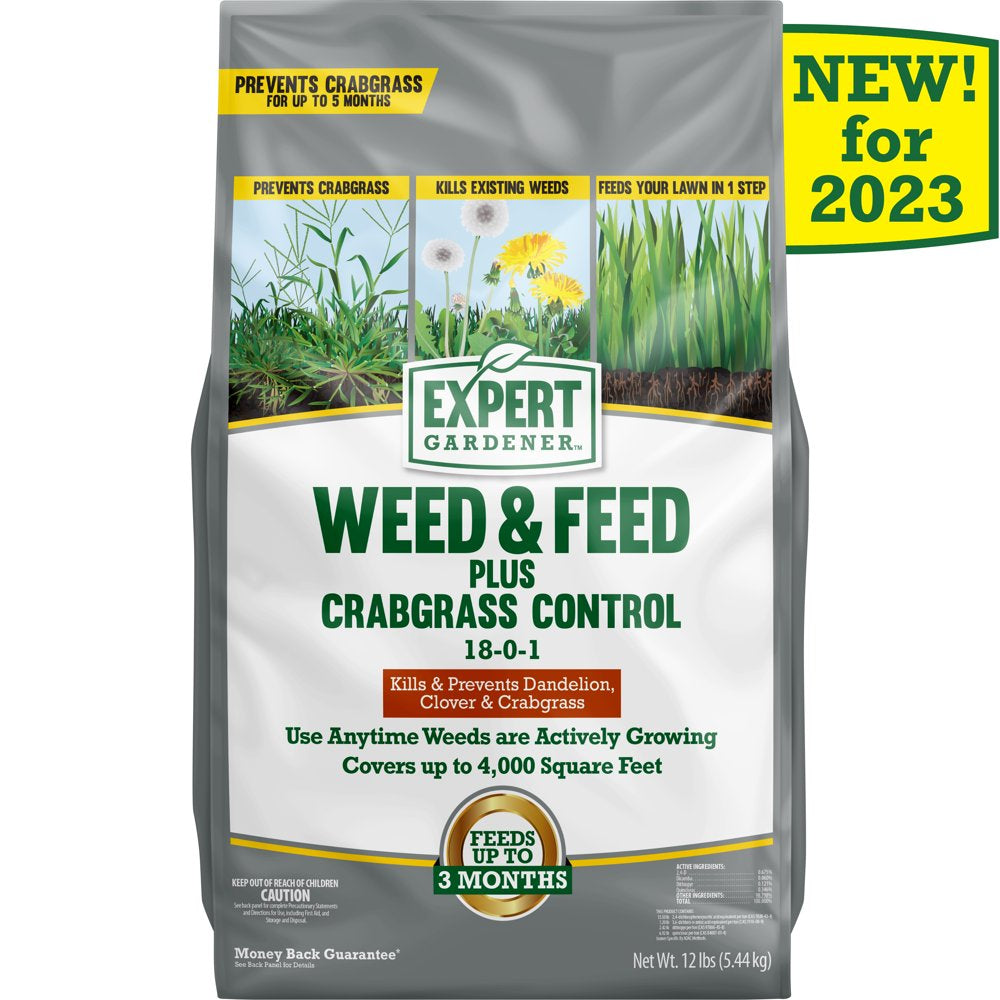 Expert Gardener Weed & Feed plus Crabgrass Control, Lawn Fertilizer 18-0-1, 12 Lb. Prevents Crabgrass up to 5 Months