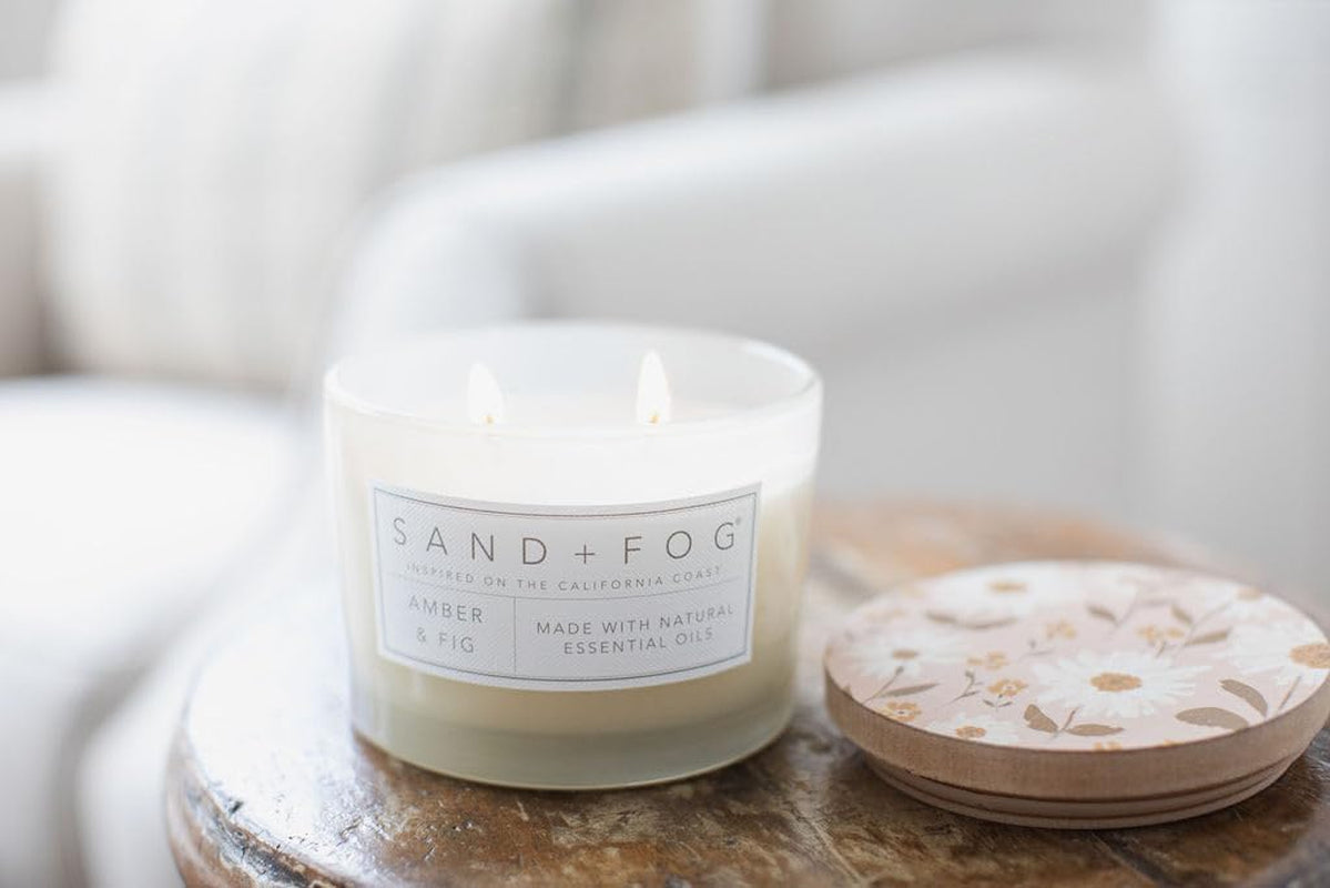 Sand + Fog Scented Candle - Amber & Fig – Additional Scents and Sizes – 100% Cotton Lead-Free Wick - Luxury Air Freshening Jar Candles - Perfect Home Decor – 12Oz