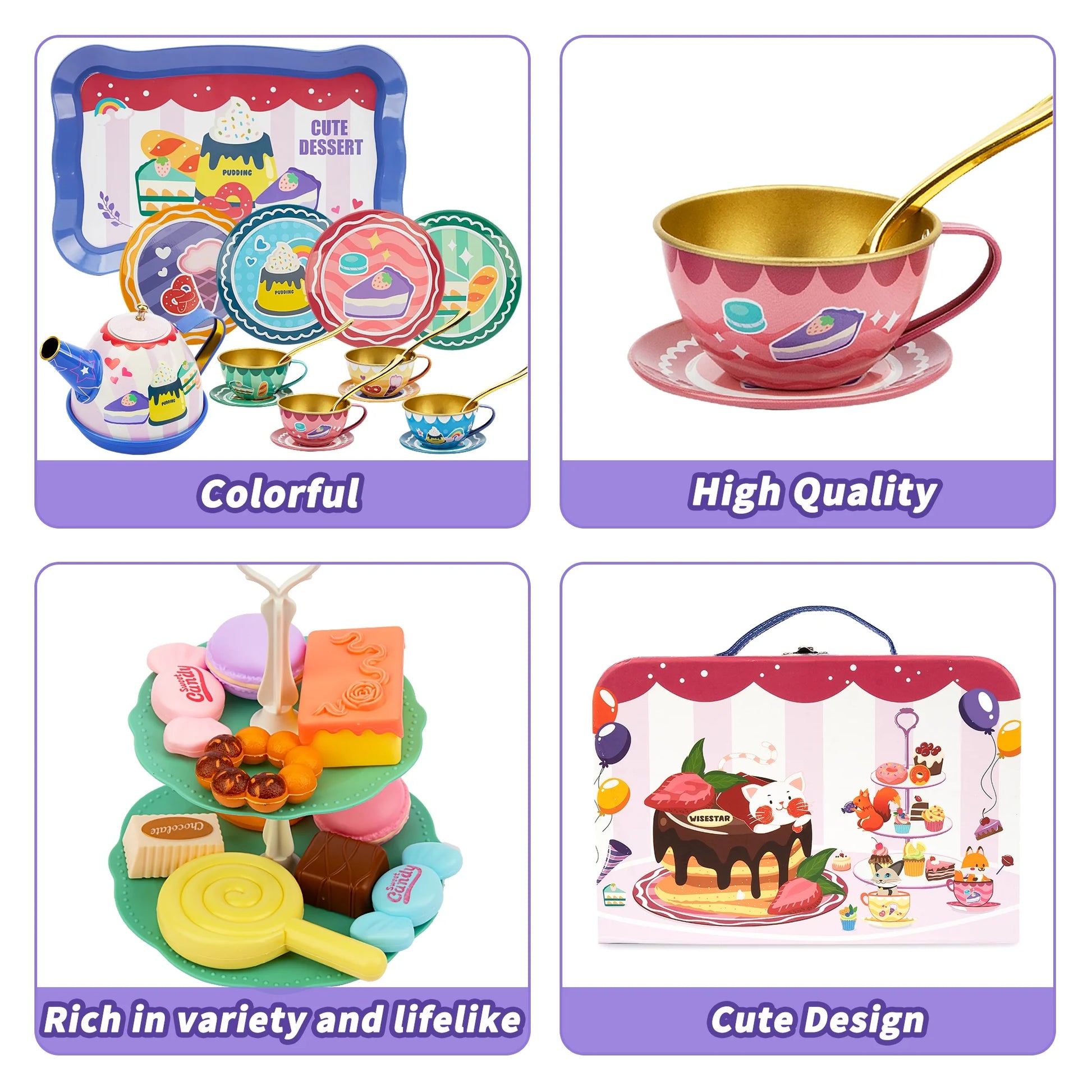 WISESTAR Tea Party Set for Little Girls, 50 Pcs Kids Tea Set, Ages 3-10