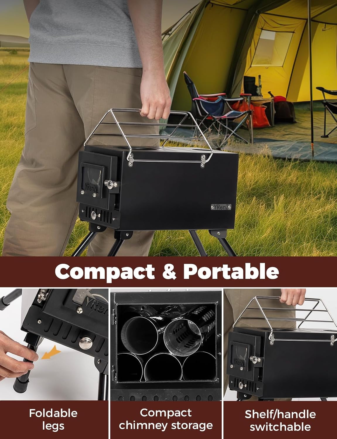 Upgraded Tent Stove, Portable Wood Burning Stove for Outdoor Camping