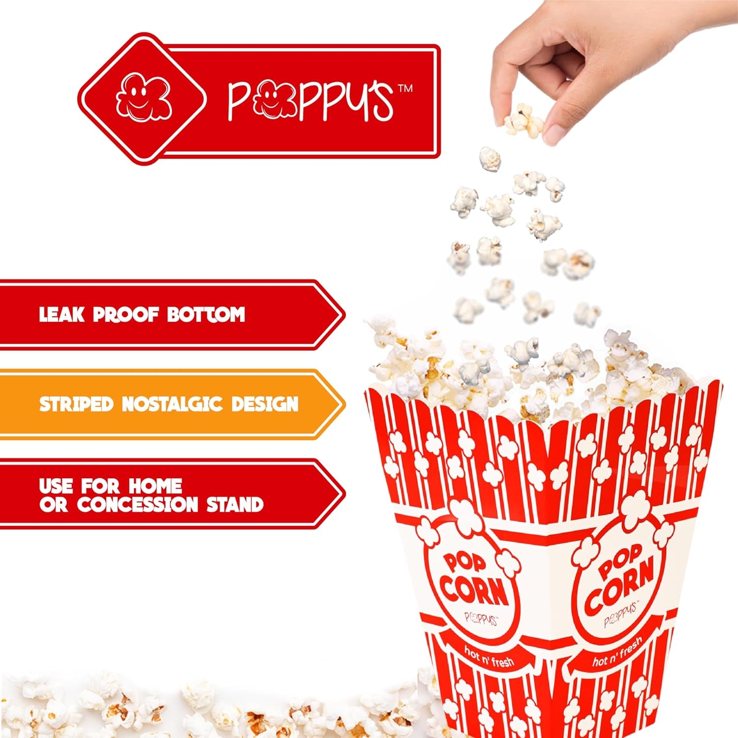Poppy'S Large Popcorn Boxes – 20 Pack 46 Oz Concession-Grade Popcorn Buckets, Popcorn Machine Accessories for Popcorn Bars, Movie Nights, Concessions