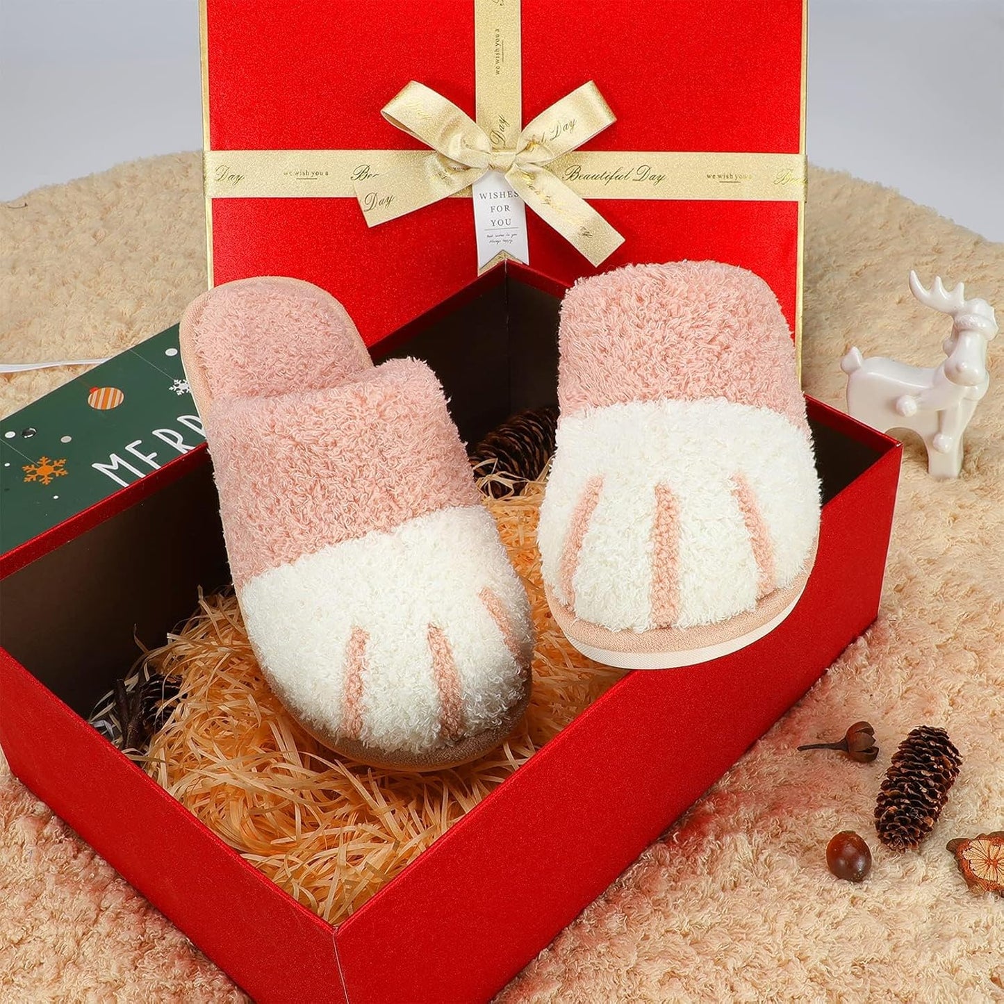 SINNO Cute Animal Slippers for Women Indoor Outdoor Memory Foam House Slipper Soft Warm Cozy Fuzzy Bedroom Non-Slip Shoes Christmas Gift Ladies