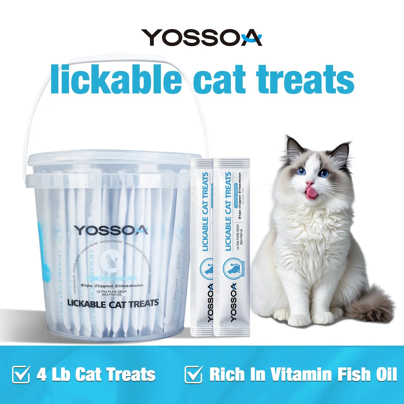 YOSSOA Lickable Wet Cat Treats, Squeezable Creamy Purée Cat Treat Delectables Squeeze Lickable Treats, Squeeze Stick Lickable Treats for Cats No Added Fillers, No By-Products, No Added Preservatives