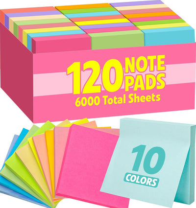 120 Pads Sticky Notes 3X3, Self-Stick Pads Bulk Bright Colors, School Supplies, Office Products, 50 Sheet/Pad