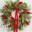 Christmas Wreath with Lights,Outdoor Pre-Lit Christmas Wreaths for Front Door-24 Inch Xmas Door Wreath with Pine Needles Pine Cones and Red Berries- Farmhouse Home Christmas Decorations
