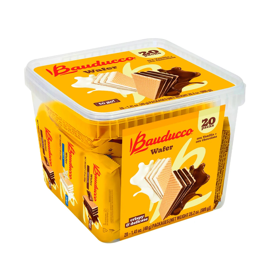 Bauducco Chocolate & Vanilla Wafer Cookies, Single Serve Crispy & Delicate Wafer Cookies, Pack of 20, 28.2Oz