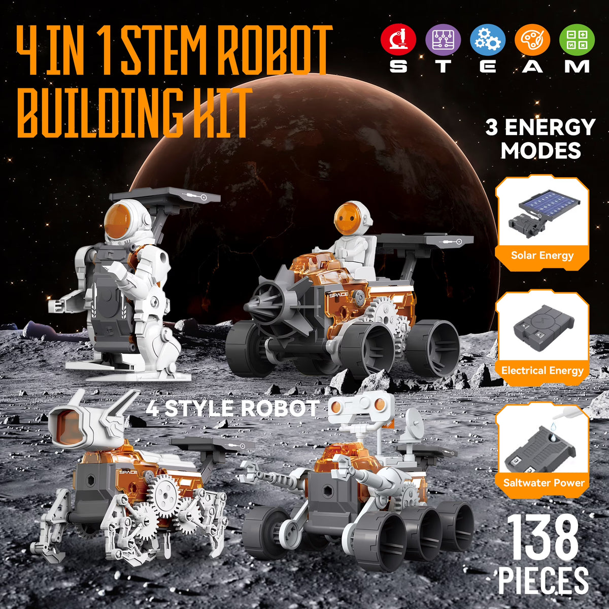 FAGINEY 4-In-1 Building Science STEM Kits, Solar Robot Toys for Kids Ages 8-14+, STEM Projects DIY Space Toys Birthday Gifts for Boys Girls Ages 8-16 Teens