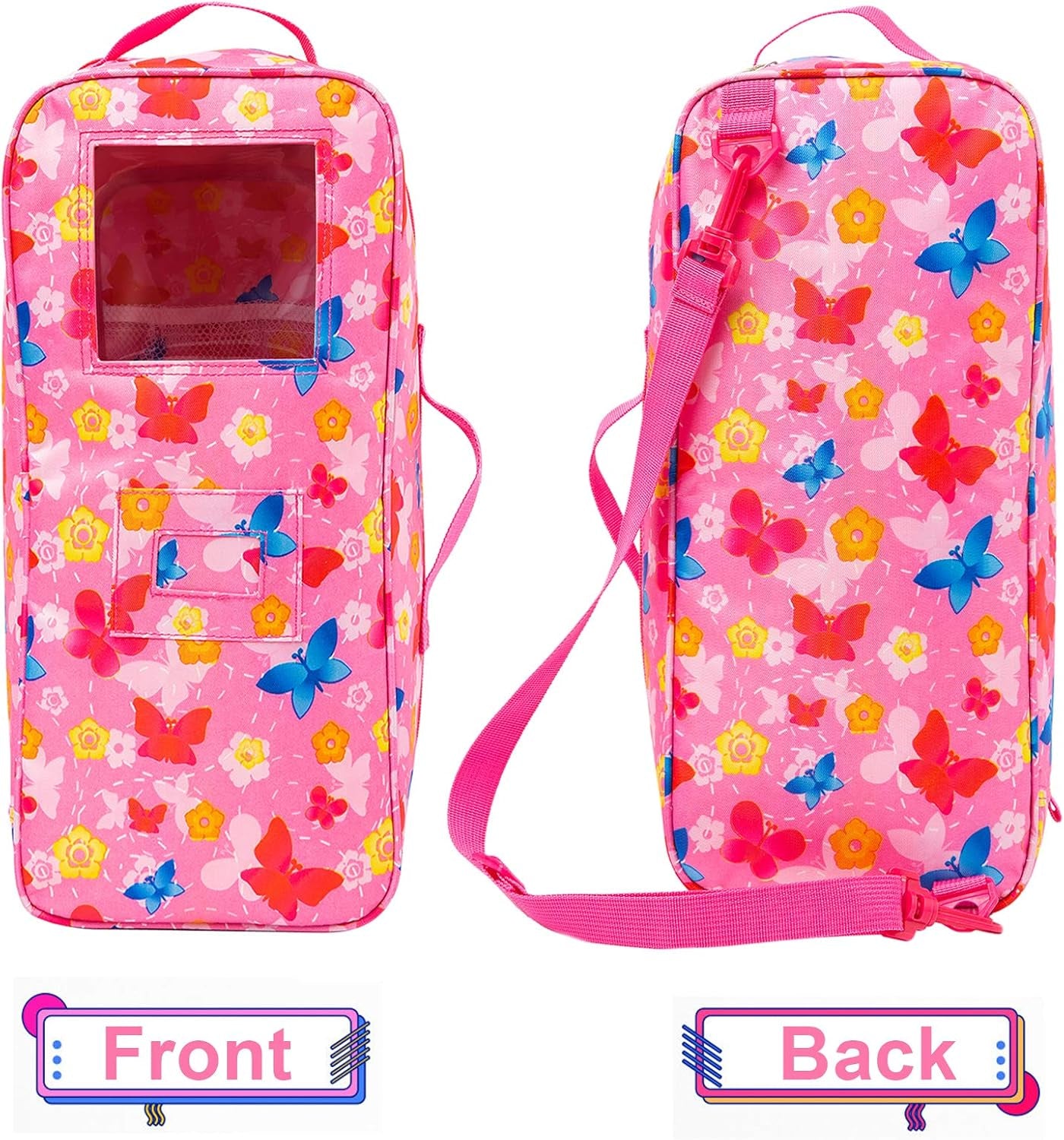 ZITA ELEMENT 14.5 Inch Girl Doll Butterfly Design Carrier Case Travel Bag | Standing Doll Display Accessories Set for Travel Sorage for 14.5 Inch Doll Going Out,Gift Age 3+