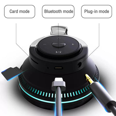Wireless Bluetooth 5.1 Headphones over Ear LED Headset Stereo Noise Cancelling