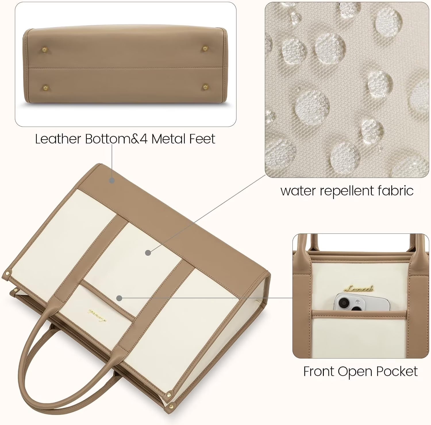 Lovevook Laptop Tote Bag for Women, Lightweight Pu Leather Work Tote Bag with Clutch Purse, Large Computer Bag Briefcase Fit for 15.6" Laptop