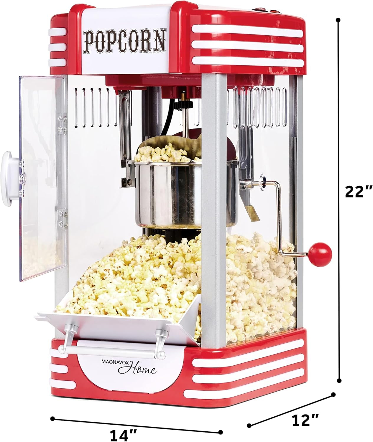 MAGNAVOX HOME MHPM0250, Popcorn Maker Machine, Movie Theater/Cinema Style with 2-Sided Serving Scoop. 2.5 Ounce, Red