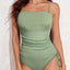 Eytino Swim Suit One Piece Swimsuit Drawstring Bathing Suit Ribbed Tummy Control Tie Side Swimming Suits Ruched Womens Swimwear Green XL