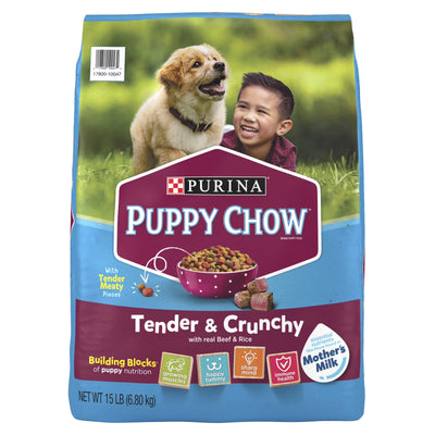 (3 Pack) Purina Puppy Chow Dry Dog Food, High Protein Tender & Crunchy Real Beef Formula, 15 Lb Bag