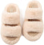Familyfairy Women'S Fluffy Faux Fur Slippers Comfy Open Toe Two Band Slides with Fleece Lining and Rubber Sole
