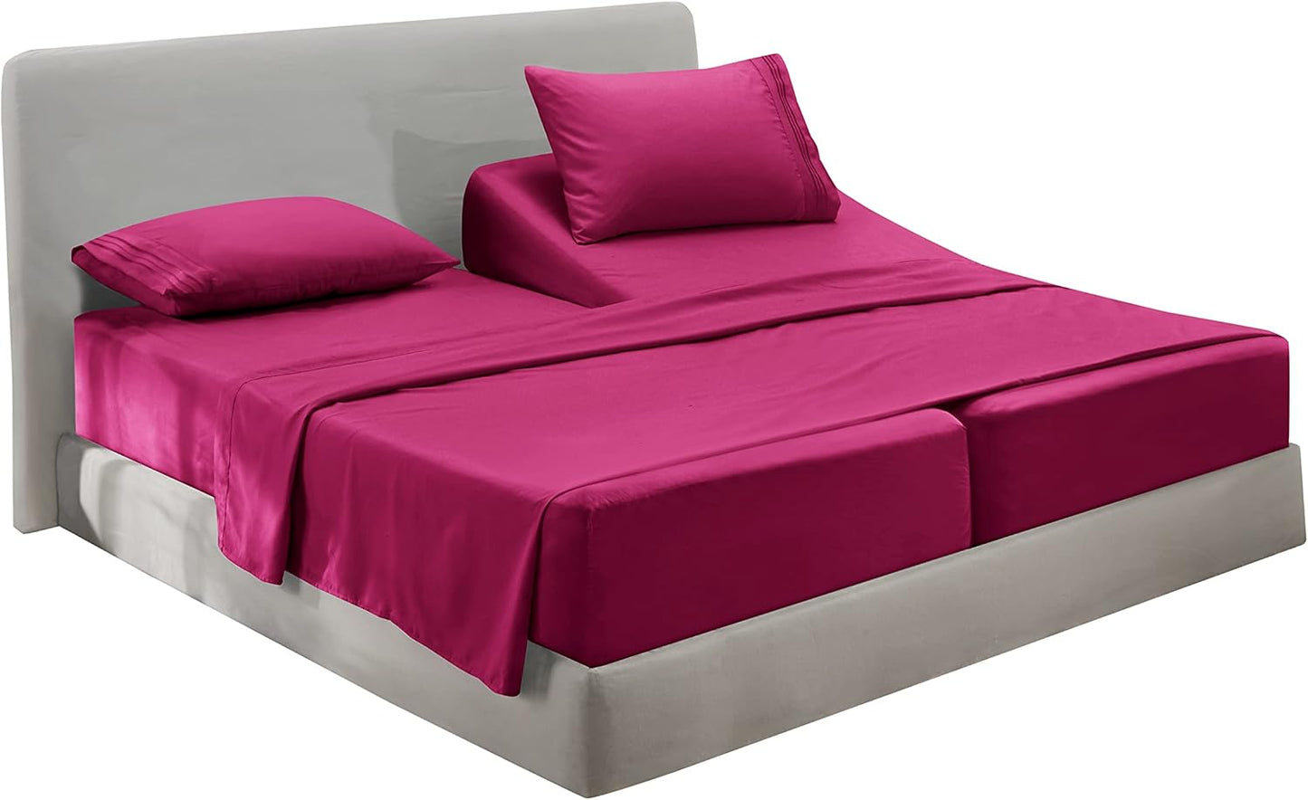 Hearth & Harbor Split King Size Sheets - 5 Piece Bed Sheet Set, Hotel Luxury Double Brushed Bed Sheets - Extra Soft Bedding Sheets & Pillowcases, Split King, Magenta