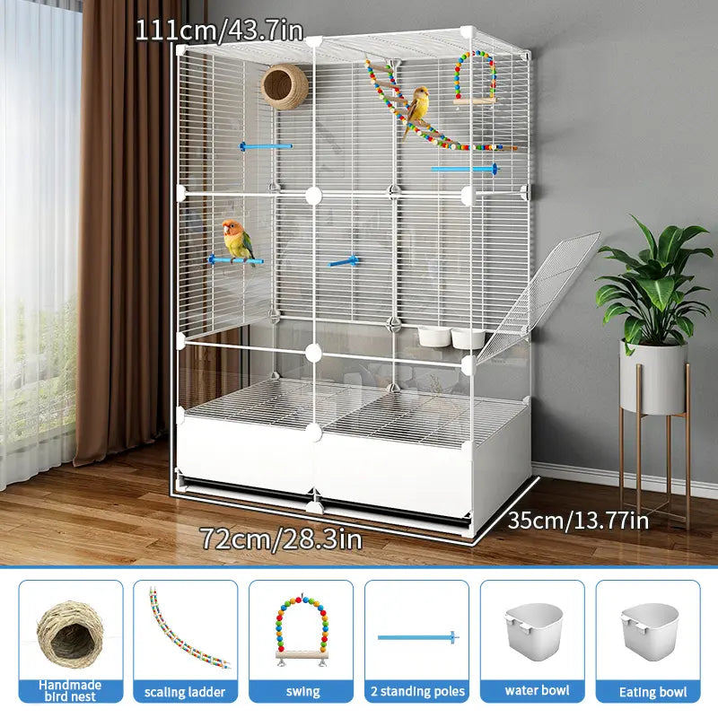 Big Flight Bird Cage, Black Parakeet Cages with Rolling Stand & Wheels, Wide Birdcage for Parrots Cockatiels Conure Budgie Canary Finch Lovebird, Tray