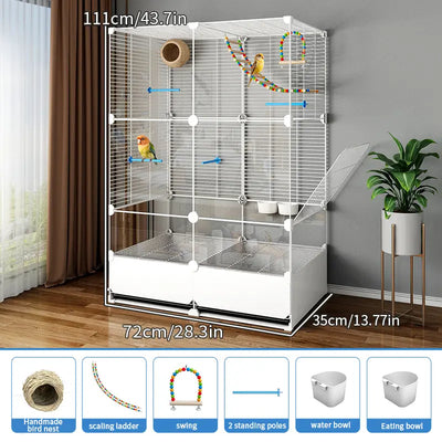 Big Flight Bird Cage, Black Parakeet Cages with Rolling Stand & Wheels, Wide Birdcage for Parrots Cockatiels Conure Budgie Canary Finch Lovebird, Tray