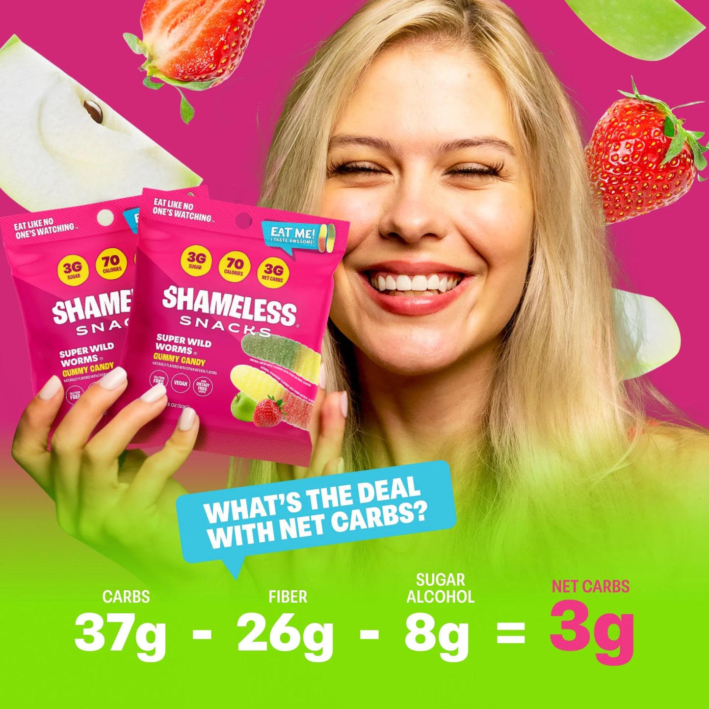 Shameless Snacks - Healthy Low Calorie Snacks, Low Carb Keto Gummies (Gluten Free & Non GMO Candy) - 6 Pack Wild Worms