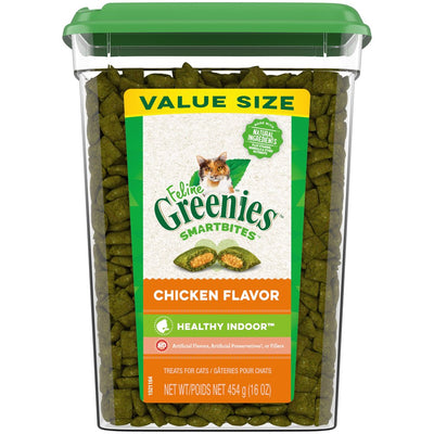 FELINE GREENIES SMARTBITES HEALTHY INDOOR Natural Treats for Cats, Chicken Flavor, 16 Oz. Tub
