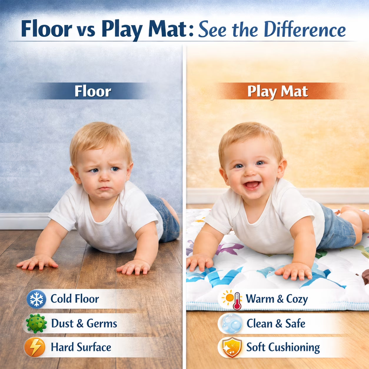 Beavtaens Baby Play Mat for Floor, Fits 71X59 Playpen, Non-Slip, Soft for Infants, 0-4 Years, Animal