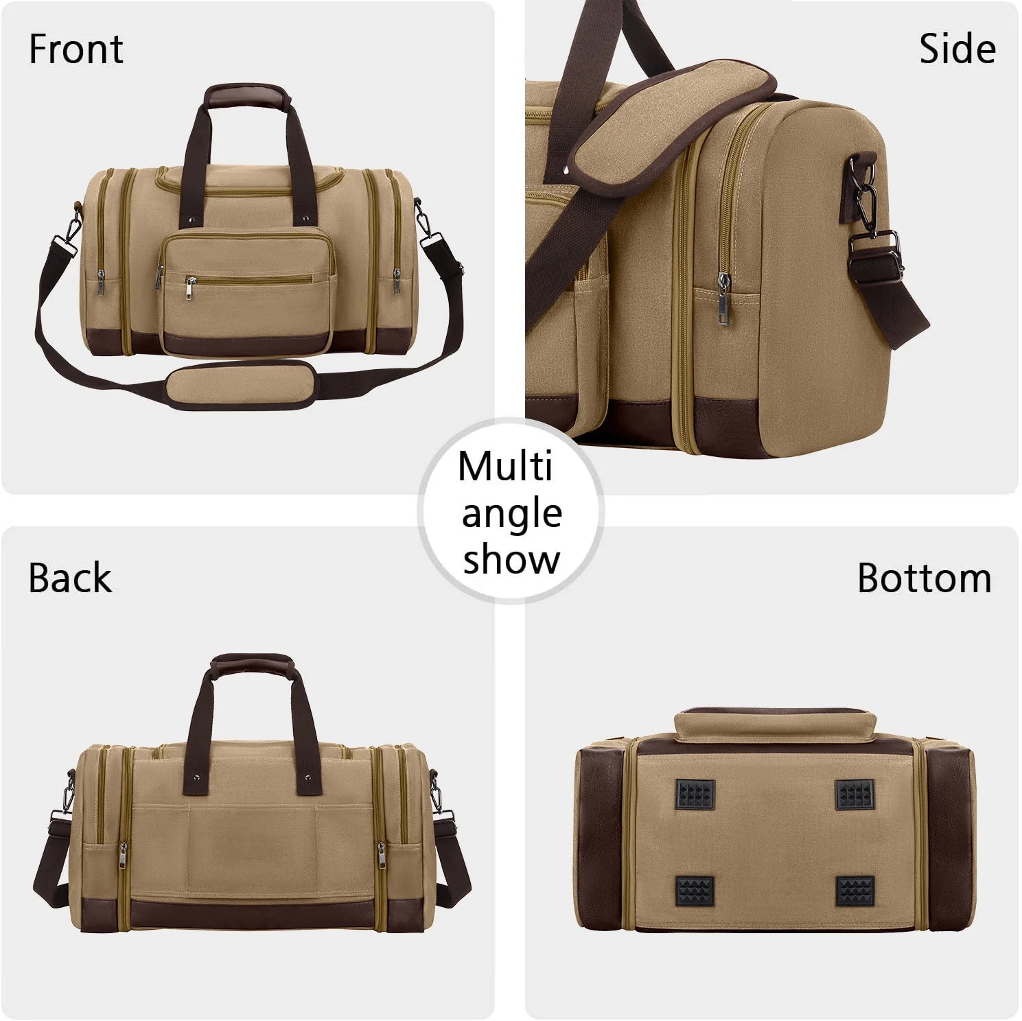 Gynky Duffle Bag for Travel Bag 46L Large Expendable Duffle Bags for Men Weekender Bag with Trolly Sleeve for Business Trip Travel Camp Gym, Khaki