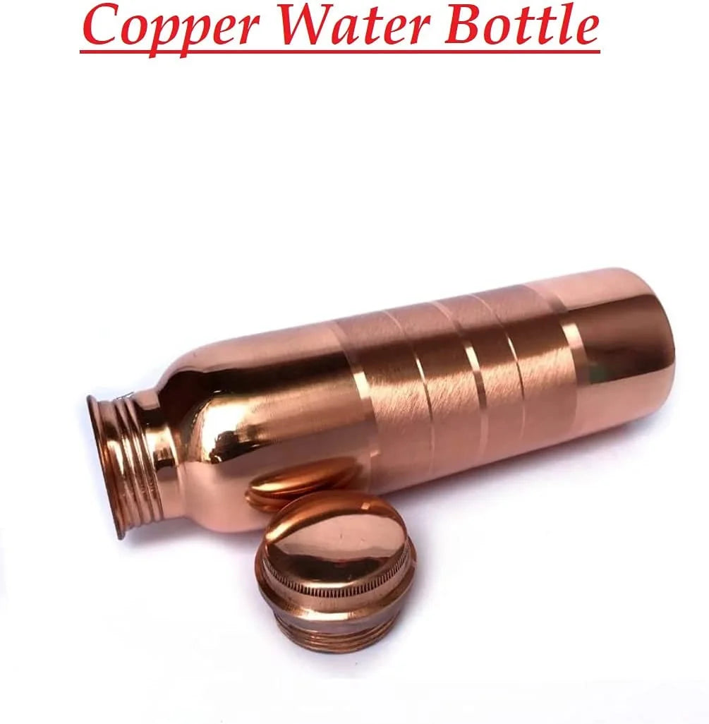 RATAN ENTERPRISES Pure Copper Silver Line Water Bottle with Lid 900 ML