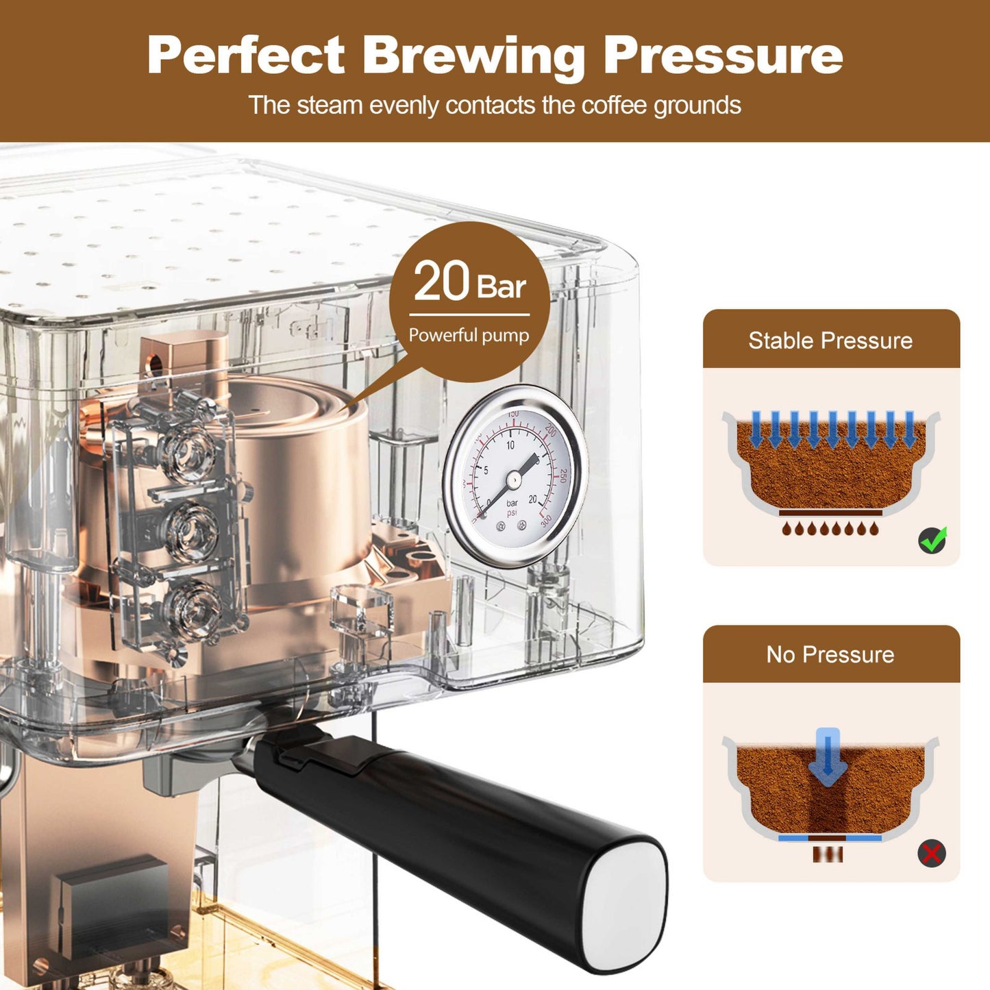 Espresso Machine 20 Bar Pump Pressure Cappuccino Latte Maker Coffee Machine With ESE POD Filter&Milk Frother Steam Wand&thermometer, 1.5L Water Tank, Stainless Steel
