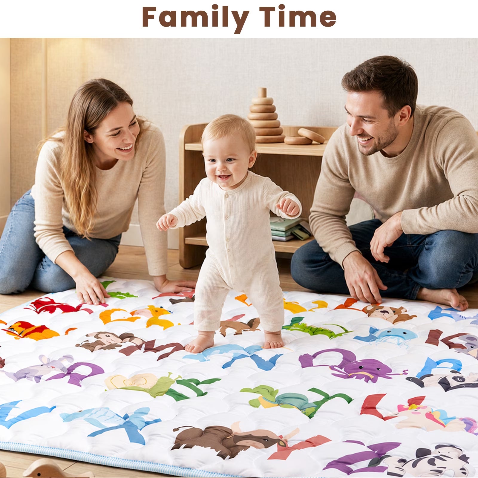 Beavtaens Baby Play Mat for Floor, Fits 71X59 Playpen, Non-Slip, Soft for Infants, 0-4 Years, Animal