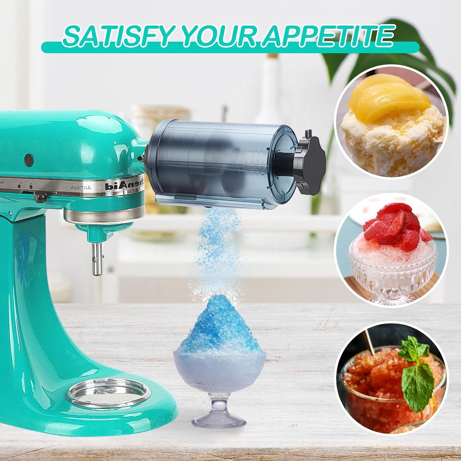 Shave Ice Attachment for Kitchenaid Stand Mixer,With 8 Molds Shave Ice Attachment for Kitchenaid Stand Mixers, Ice Shaver Attachment, Snow Cone Attachment,Ice Shaver Maker