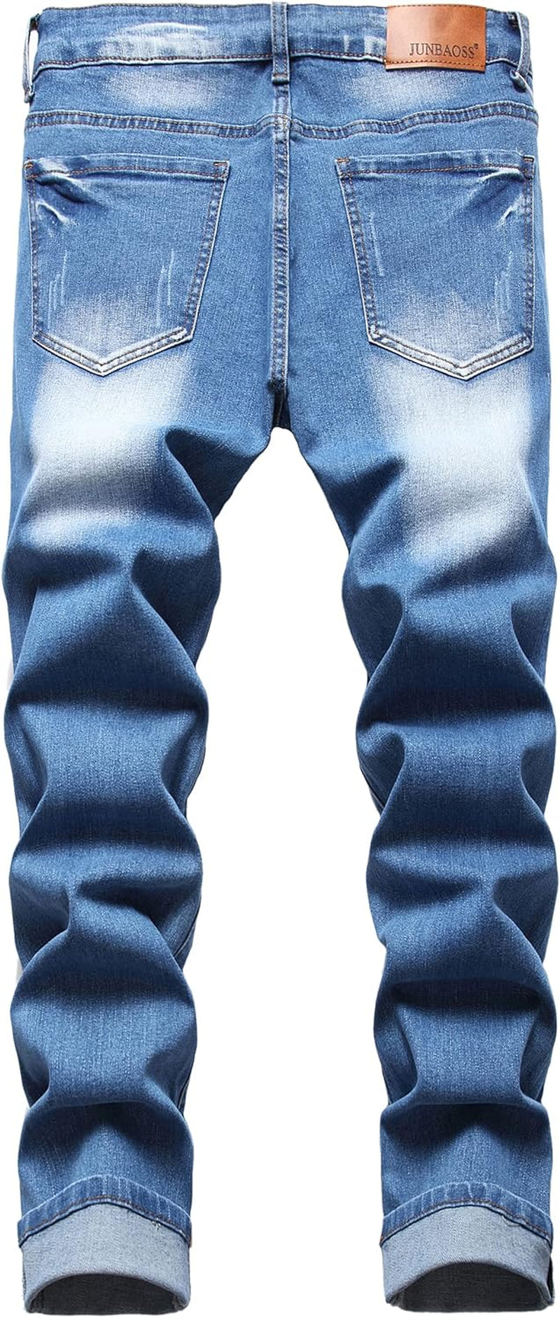 JUNBAOSS Men'S Slim Fit Stretch Jeans Ripped Skinny Jeans for Men, Distressed Straight Leg Fashion Comfort Flex Waist Pants