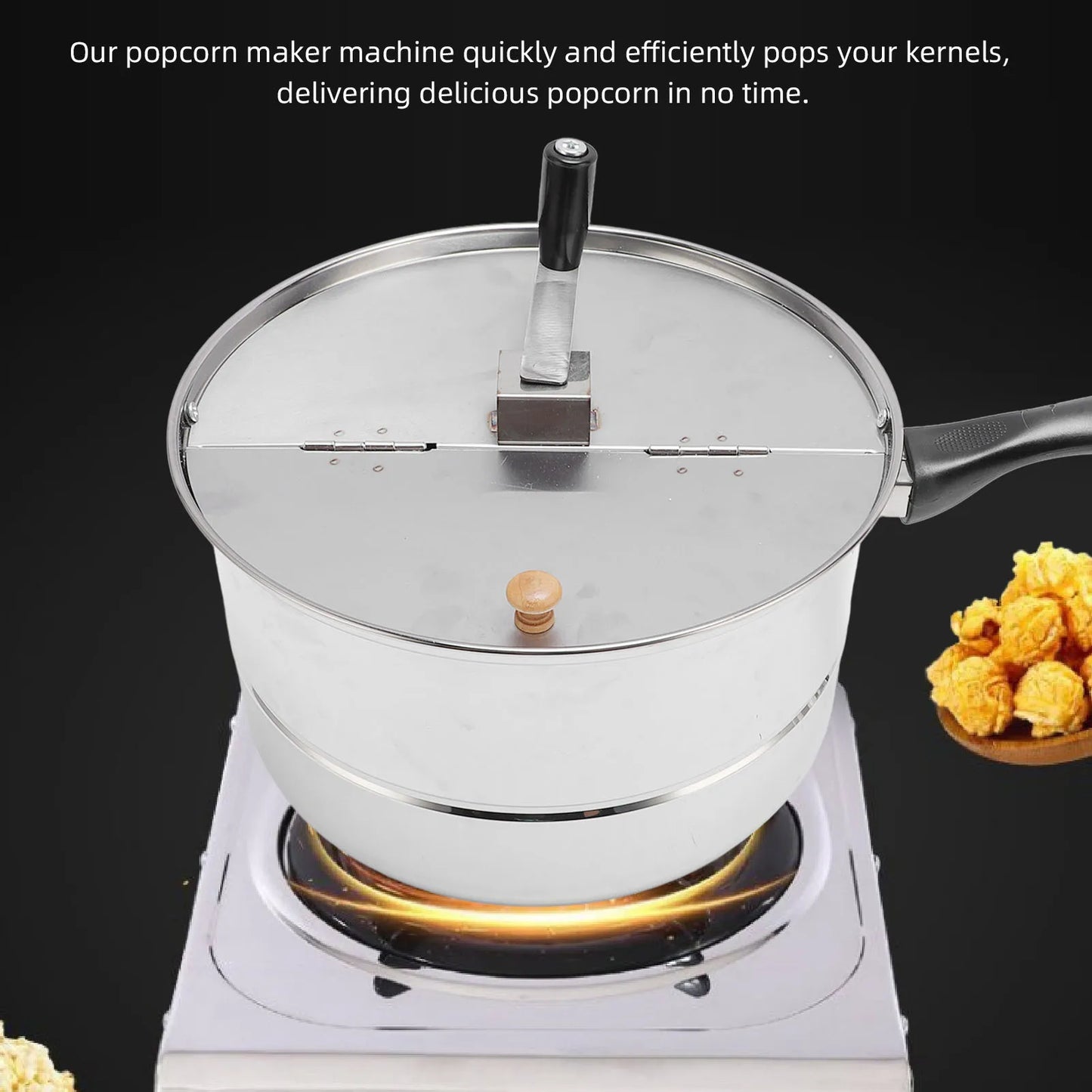 Stovetop Popcorn Maker Stainless Steel Popcorn Popper with Hand Crank Popcorn Pot for Gas Electric Heating
