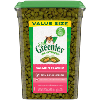 Greenies Feline Smartbites Salmon Flavor Cat Treats, 16 Oz Tub