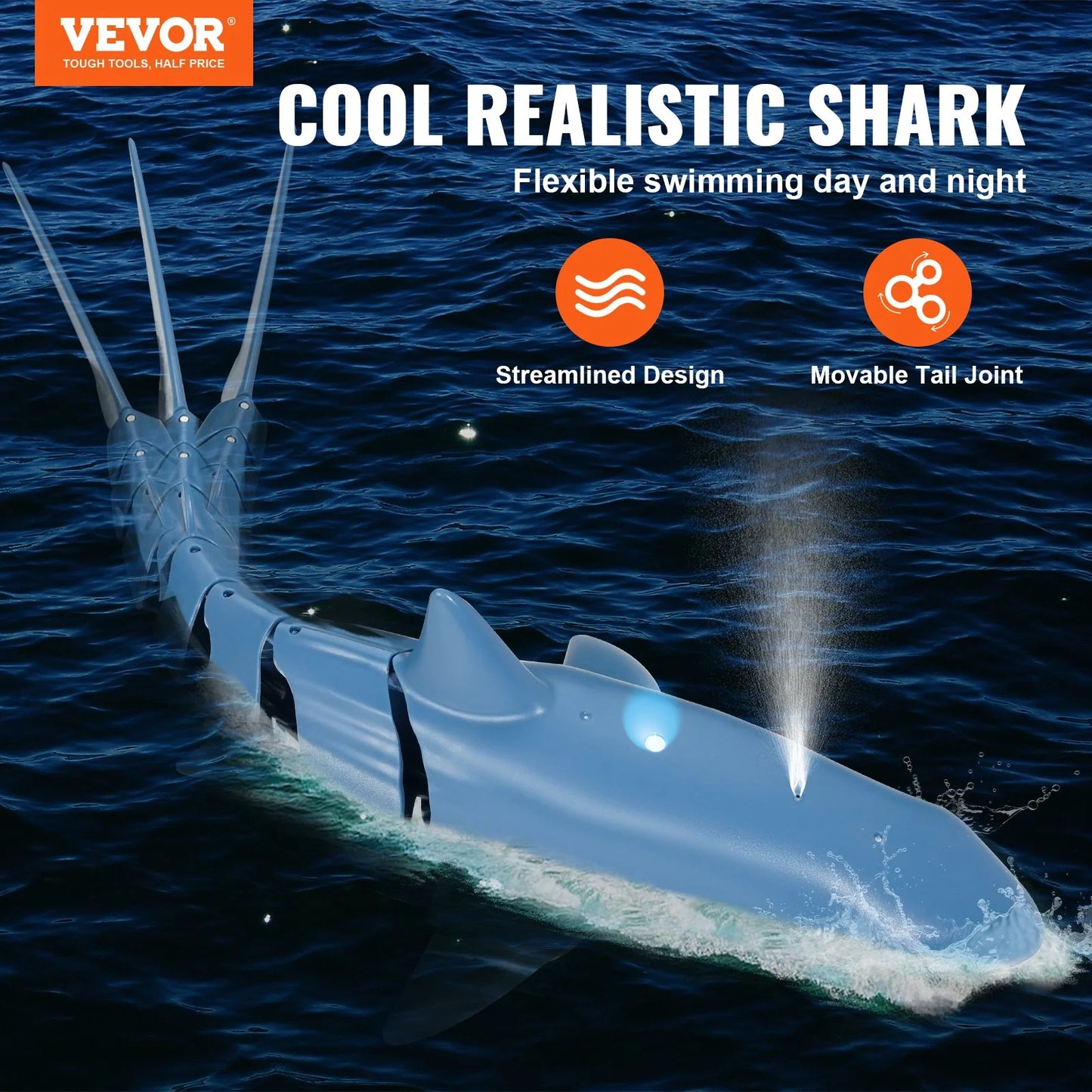 VEVOR Remote Control Shark Toy 2.4 Ghz High Speed RC Boat for Kids Adults Gift