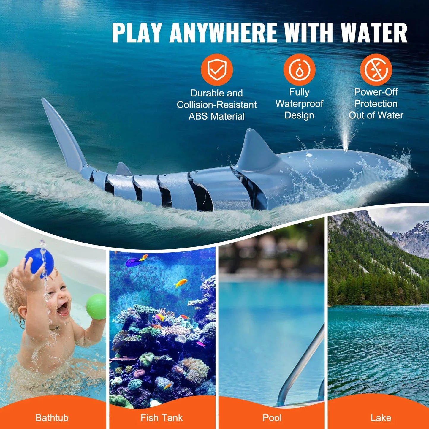 VEVOR Remote Control Shark Toy 2.4 Ghz High Speed RC Boat for Kids Adults Gift
