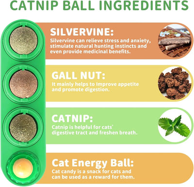 Catnip Toys Balls 4 Pcs, Extra Cat Energy Ball, Edible Kitten Silvervine Toys, Healthy Kitty Teeth Cleaning Dental Chew Toys, Cat Wall Treats Cat Stuf